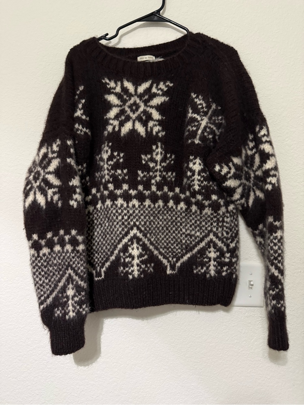 Vintage GAP Hand Knit Brown & Cream Nordic Crewneck Wool Sweater